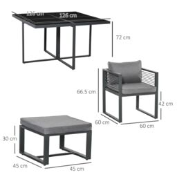 OUTSUNNY 8 Seater Aluminium Garden Dining Cube Setwith 4 Chairs 4 Footstools in Grey - thumbnail 3