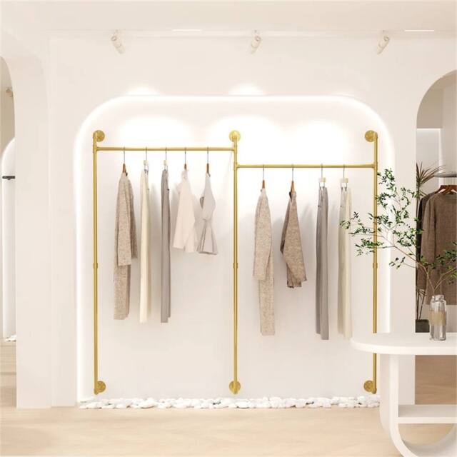 Nordara Rustic Wooden Wall Mount Clothing Rack Storage Unit in Gold - Size: 700mm - image 1