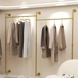 Nordara Rustic Wooden Wall Mount Clothing Rack Storage Unit in Gold - Size: 700mm - thumbnail 6