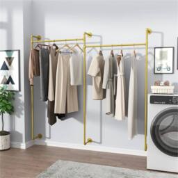 Nordara Rustic Wooden Wall Mount Clothing Rack Storage Unit in Gold - Size: 700mm - thumbnail 4