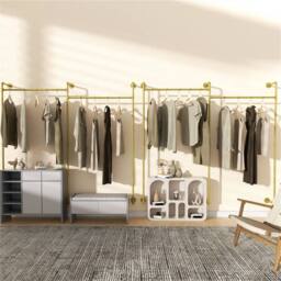 Nordara Rustic Wooden Wall Mount Clothing Rack Storage Unit in Gold - Size: 700mm - thumbnail 3