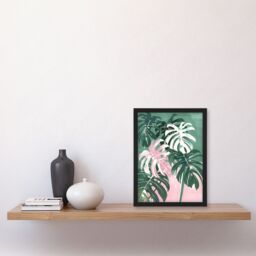 "Artery8 Plant Lover Monstera Leaves Green Pink Botanical Framed Art Print - Size: W12"" x H16""" - thumbnail 4