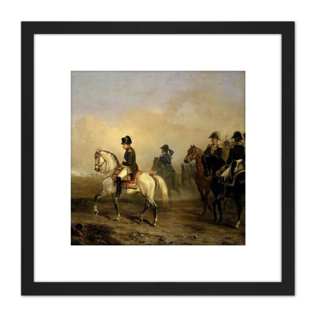 Artery8 Vernet Emperor Napoleon Riding Horse Painting 8X8 Inch Square Wooden Framed Wall Art Print Picture with Mount in Black - image 1