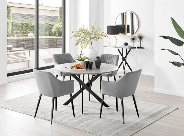 FurnitureboxUK Novara Grey Concrete Effect Black Leg 120cm Round Dining Table & 4 Calla Black Leg Chairs - image 1