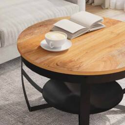 Berkfield Home Durable Coffee Table Ã˜68x43 cm Solid Acacia Wood in Brown - Size: 68x43 cm - thumbnail 4