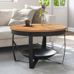 Berkfield Home Durable Coffee Table Ã˜68x43 cm Solid Acacia Wood in Brown - Size: 68x43 cm - thumbnail 2