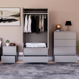 Home Discount Vida Designs Denver Bedroom Set (2 Dr Bedside, 4 Dr Chest, Wardrobe) in Grey - thumbnail 7