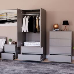 Home Discount Vida Designs Denver Bedroom Set (2 Dr Bedside, 4 Dr Chest, Wardrobe) in Grey - thumbnail 5