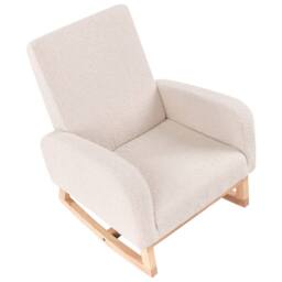 Wyld and Coco Kids HighBack Rocking Chair - Light Beige Bouclé Rubberwood Rockers - thumbnail 7