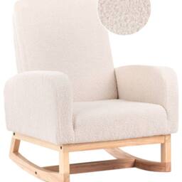 Wyld and Coco Kids HighBack Rocking Chair - Light Beige Bouclé Rubberwood Rockers - thumbnail 2