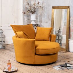 Artemis Home Havana Velvet Swivel Base Cuddle Chair in Orange - thumbnail 2