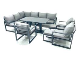Fimous Aluminum Outdoor Garden Furniture Set Corner Sofa 3 Chair 2 Small Footstool Adjustable Rising Lifting Dining Table Sets Dark Grey - thumbnail 2