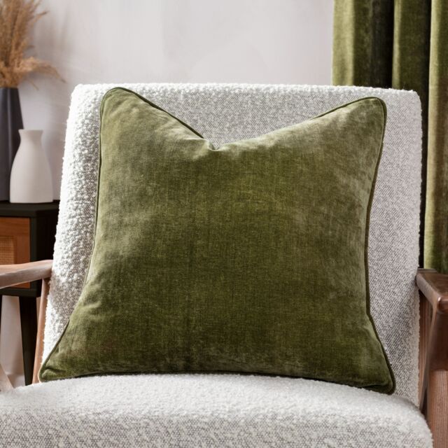 Yard Heavy Chenille Woven Piped Cushion in Olive - Size: 50 cm x 50 cm - image 1