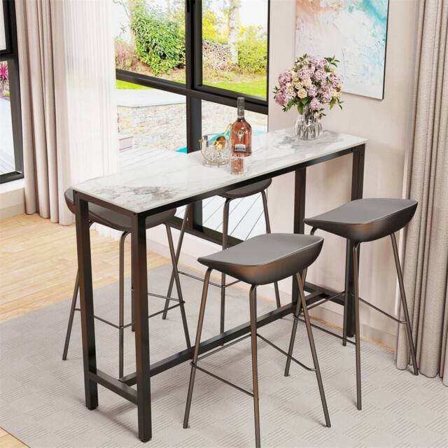 EONLION Jade White Marble Top Rectangle Frame Dining Table - Size: 100 cm - image 1