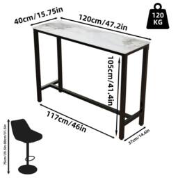 EONLION Jade White Marble Top Rectangle Frame Dining Table - Size: 100 cm - thumbnail 2