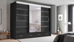 Interior Emporium Ltd IE High Gloss Florence Mirror Door without LED Light - Sliding Door Wardrobe - Wardrobe for You ( Black, 256 cm ) in Black - thumbnail 1