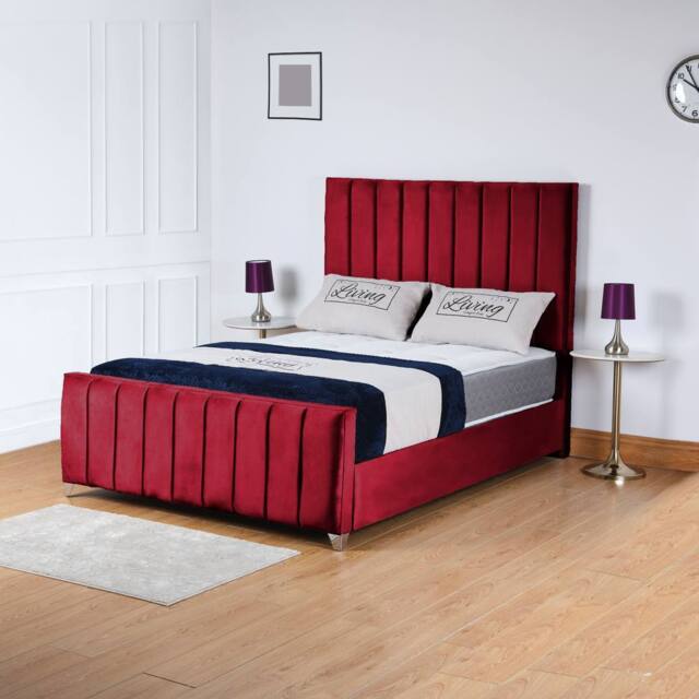 UK Bed Furniture Lisburn Slatted Base Upholstered Bed with 48 Inch Headboard in Maroon - Size: Small Double - image 1