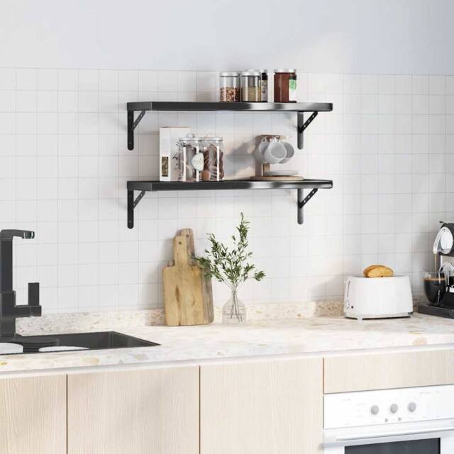Berkfield Home Wall Shelves 2 pcs 75x23.5 cm Black Stainless Steel - image 1