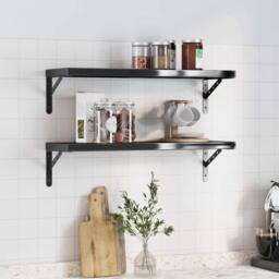 Berkfield Home Wall Shelves 2 pcs 75x23.5 cm Black Stainless Steel - thumbnail 2