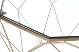 Orsina Geometric Set Of 2 Clear Glass Tables, Iron Frame Side Table By Couch, Champagne Finish Lounge Table in Silver - thumbnail 4