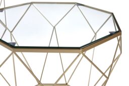Orsina Geometric Set Of 2 Clear Glass Tables, Iron Frame Side Table By Couch, Champagne Finish Lounge Table in Silver - thumbnail 3