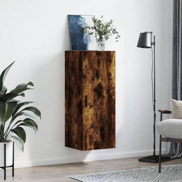 Berkfield Home Wall Mounted Cabinet Smoked Oak 34.5x34x90 cm in Brown - image 1