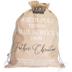 Shatchi North Pole Express Beige Hessian Sack Perfect for Holiday Gifts & Surprises - thumbnail 5
