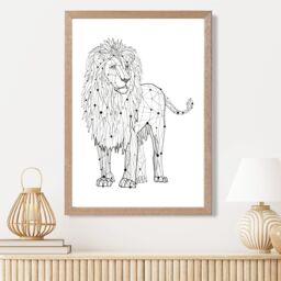 ARTZE Line Art Lion Geometric Animal Framed Print SIZE: A4 with Oak Frame in Black - thumbnail 2
