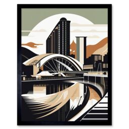 "Artery8 Wall Art Print Clyde Arc Bridge Abstract Cityscape Art Framed in Black - Size: W12"" x H16""" - thumbnail 1