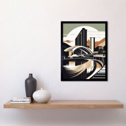 "Artery8 Wall Art Print Clyde Arc Bridge Abstract Cityscape Art Framed in Black - Size: W12"" x H16""" - thumbnail 2