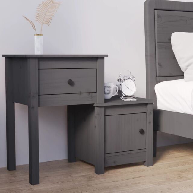Berkfield Home Bedside Cabinet Grey 79.5x38x65.5 cm Solid Wood Pine - image 1