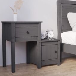 Berkfield Home Bedside Cabinet Grey 79.5x38x65.5 cm Solid Wood Pine