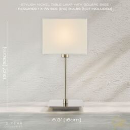 Happy Homewares Contemporary Bedside Table Lamp with White Cotton Fabric Shade in Metallic Silver - thumbnail 6