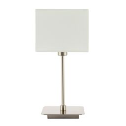 Happy Homewares Contemporary Bedside Table Lamp with White Cotton Fabric Shade in Metallic Silver - thumbnail 4