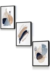 ARTZE Framed Abstract Blue Beige Watercolour Shapes Framed Wall Art - Small in Black - Size: W33 cm x H45 cm x D20mm - thumbnail 1