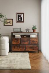 H&O Direct 5-Drawer Metal Frame Chest of Drawers Storage Cabinet with Power Strip in Brown - thumbnail 1