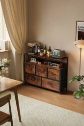H&O Direct 5-Drawer Metal Frame Chest of Drawers Storage Cabinet with Power Strip in Brown - thumbnail 5