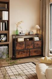 H&O Direct 5-Drawer Metal Frame Chest of Drawers Storage Cabinet with Power Strip in Brown - thumbnail 4