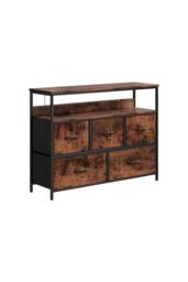 H&O Direct 5-Drawer Metal Frame Chest of Drawers Storage Cabinet with Power Strip in Brown - thumbnail 6