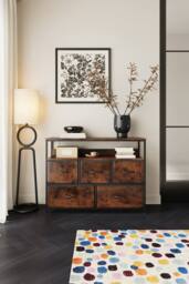 H&O Direct 5-Drawer Metal Frame Chest of Drawers Storage Cabinet with Power Strip in Brown - thumbnail 3