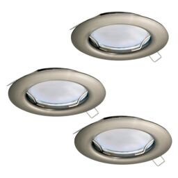 Loops 3 PACK Flush Ceiling Downlight Satin Nickel Steel 3 x 3W GU10 Bulb in Metallics