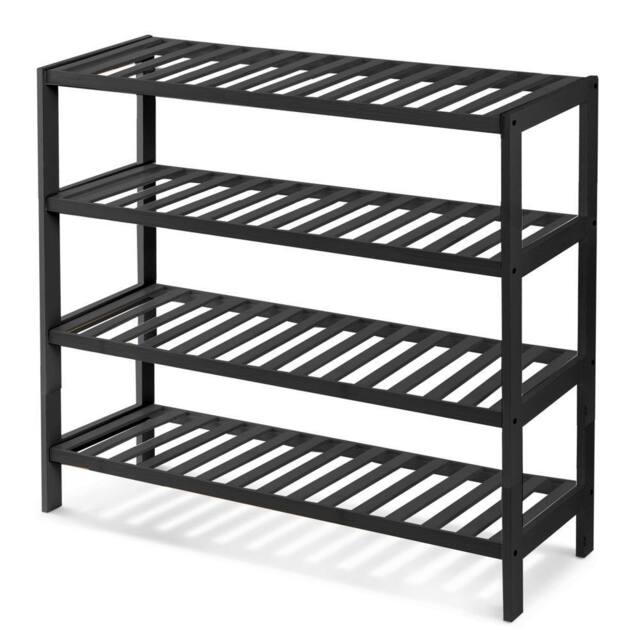 Keplin 4-Tier Bamboo Shoe Rack - Wooden Shoe Organiser with Large Capacity in Black - image 1