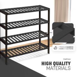 Keplin 4-Tier Bamboo Shoe Rack - Wooden Shoe Organiser with Large Capacity in Black - thumbnail 4