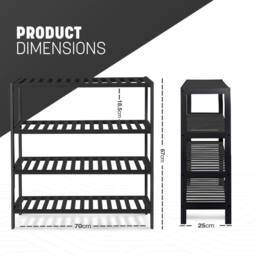 Keplin 4-Tier Bamboo Shoe Rack - Wooden Shoe Organiser with Large Capacity in Black - thumbnail 2