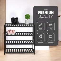Keplin 4-Tier Bamboo Shoe Rack - Wooden Shoe Organiser with Large Capacity in Black - thumbnail 3