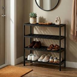 Keplin 4-Tier Bamboo Shoe Rack - Wooden Shoe Organiser with Large Capacity in Black - thumbnail 8