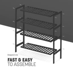 Keplin 4-Tier Bamboo Shoe Rack - Wooden Shoe Organiser with Large Capacity in Black - thumbnail 5