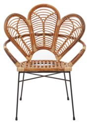Orsina Natural Brown Rattan Arm Chair with Petal Design, Black Metal Legs Rattan Dining Chair, Cane Dining Chair - thumbnail 2