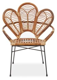 Orsina Natural Brown Rattan Arm Chair with Petal Design, Black Metal Legs Rattan Dining Chair, Cane Dining Chair - thumbnail 3