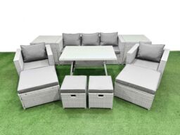 Fimous 10 Pieces Outdoor PE Rattan Sofa Armchair Set with 2 Side Tables in Light Grey - thumbnail 2